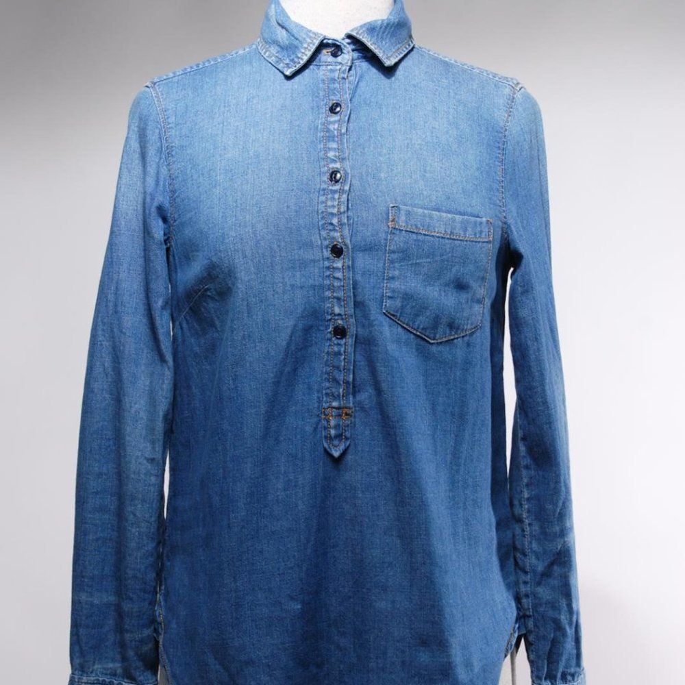 NWT J. Crew Blue Cotton-Button Long Sleeve Denim Shirt Size 2